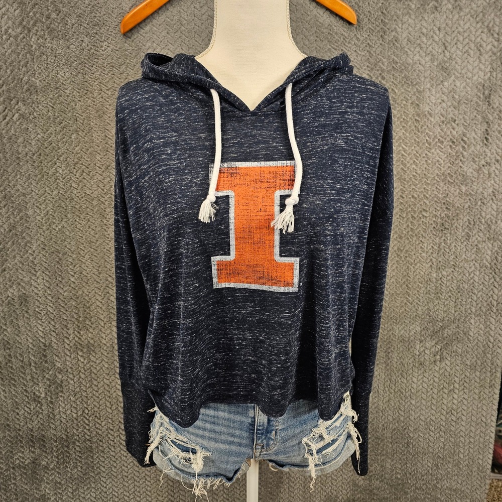 Colosseum Illinois Fighting Illini Womens Navy Blue Cropped Hoodie‎ L COTH31276